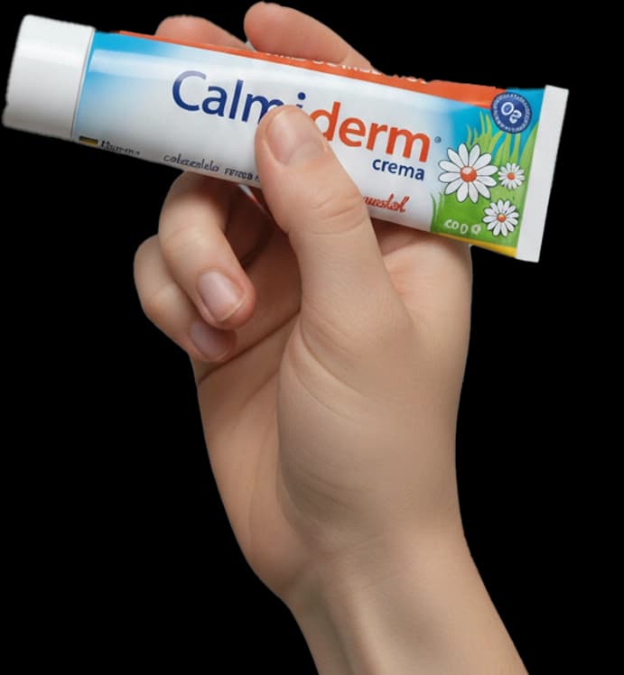 Mano sosteniendo producto Calmiderm
